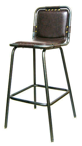 Industrial Steel Bar Stool Upholstered Brown Vinyl