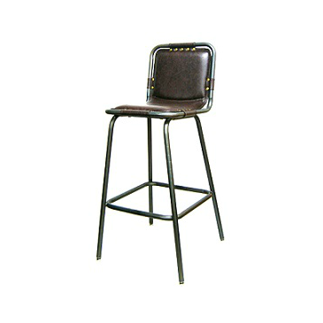 Industrial Steel Bar Stool Upholstered Brown Vinyl