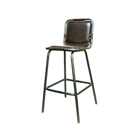 Industrial Steel Bar Stool Upholstered Brown Vinyl