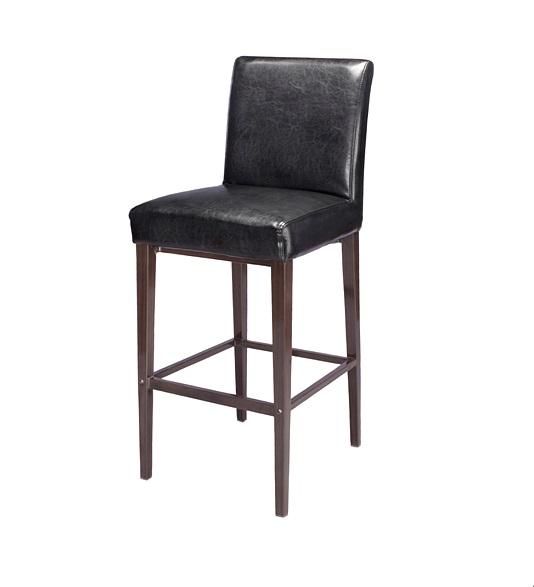 Kells Upholstered Bar Stool Metal Wood Grain Finish Black Vinyl Seat