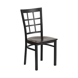 Leola Black Lattice High Back Side Chair Walnut Wood Seat