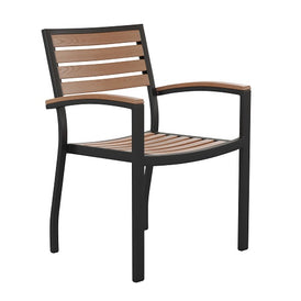 Light Brown Slat Synteak Poly Outdoor Steel Frame Restaurant Chair With Arms