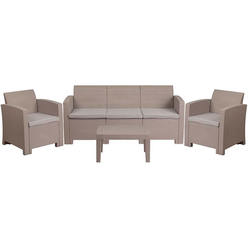 Miami Light Gray 4 Piece Outdoor Faux Rattan Chair Sofa and Table Set