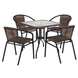 Milan 5 Piece Dark Brown Glass Patio Table Chair Set