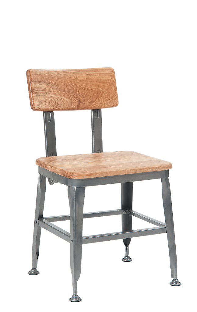 Bulldozer Industrial Steel Chair Wood Seat and Back