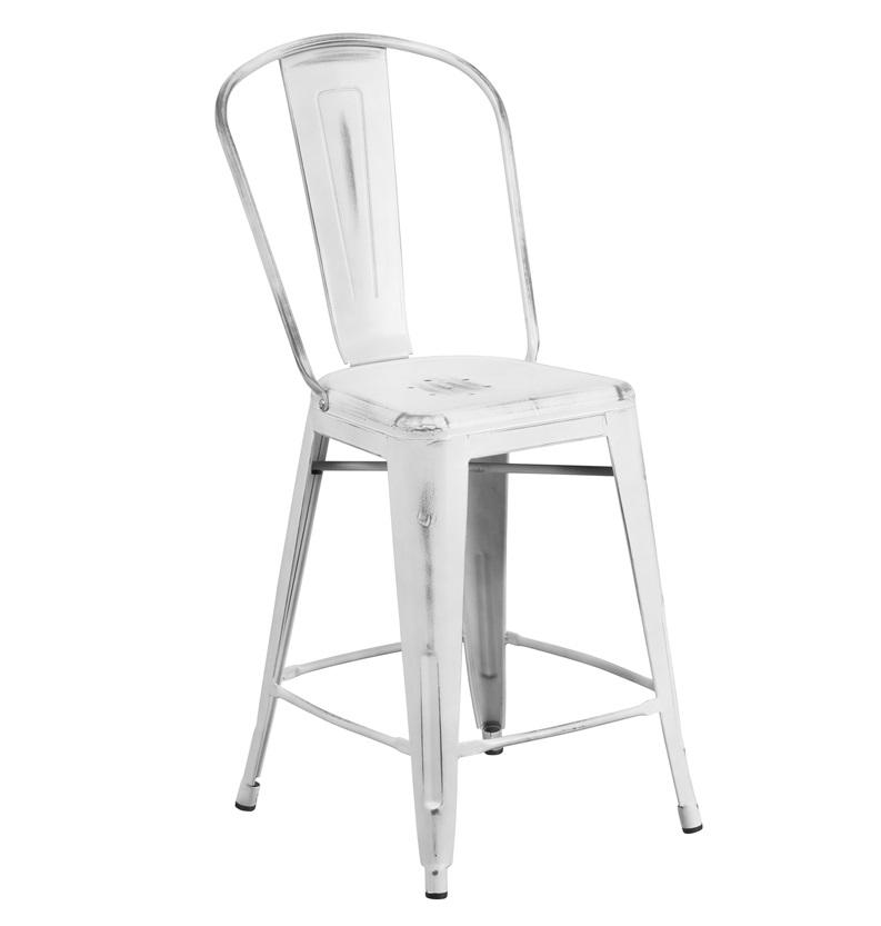New White Weathered High Back Tolix Counter Stool