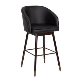Niccolo Fully Upholstered Black Restaurant Barstool Walnut Legs