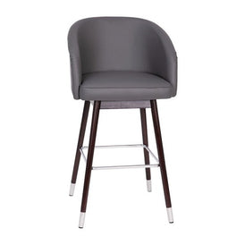 Niccolo Fully Upholstered Gray Restaurant Barstool Walnut Legs