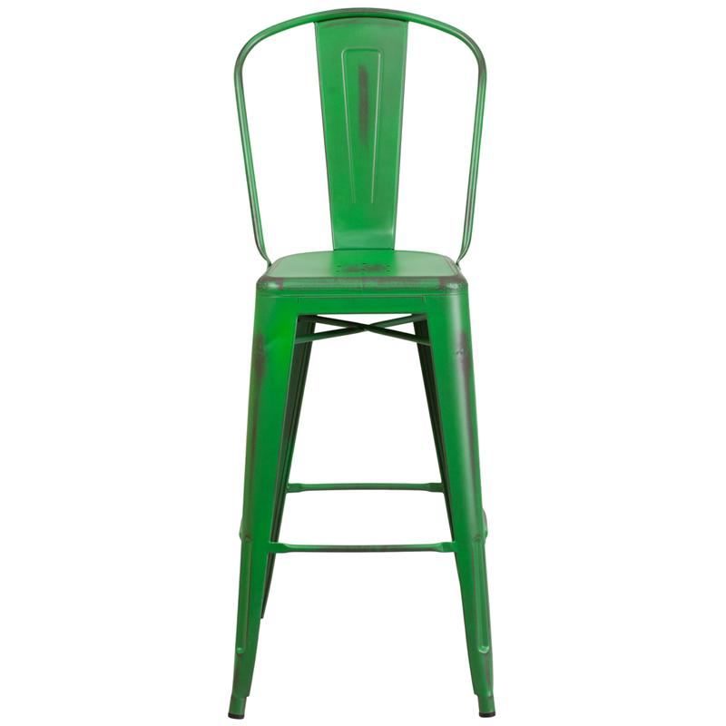 Office Green Weathered High Back Tolix Bar Stool Large Seat