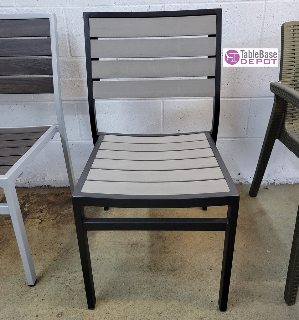 Oyster Gray Outdoor Side Chair Aluminum Black Frame