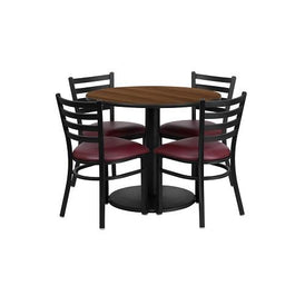 Walnut Laminate Table 36 Burgundy Seat Black Chair 6 Piece Set