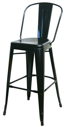 Raven Black Metal High Back Tolix Bar Stool