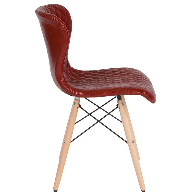 Riverway Red Vinyl Upholstered Chair Natural Wooden Legs