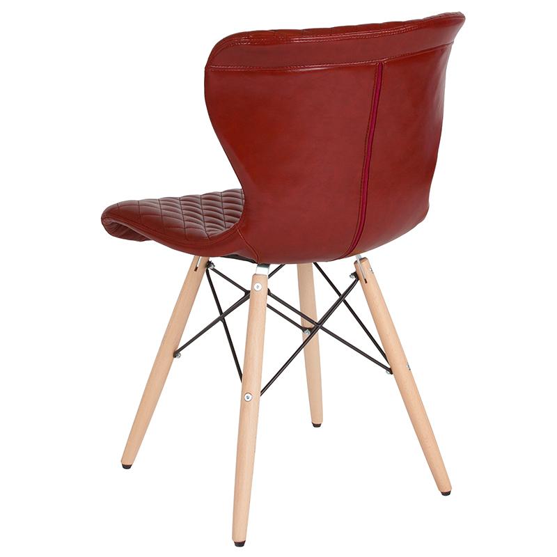 Riverway Red Vinyl Upholstered Chair Natural Wooden Legs