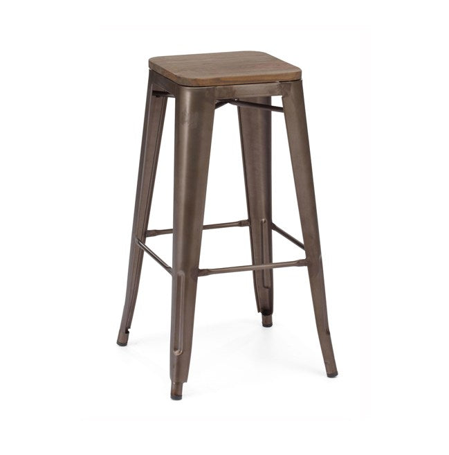 Rusted Finish Tolix Bar Stool Wood Seat
