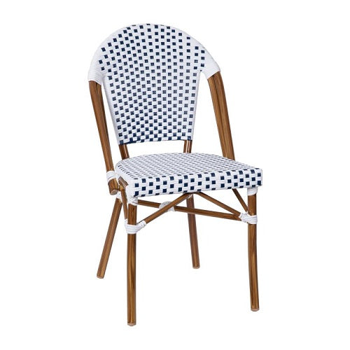 White And Blue Santorini Indoor Outdoor Commercial Greek Bistro Stacking Restaurant Patio Chair