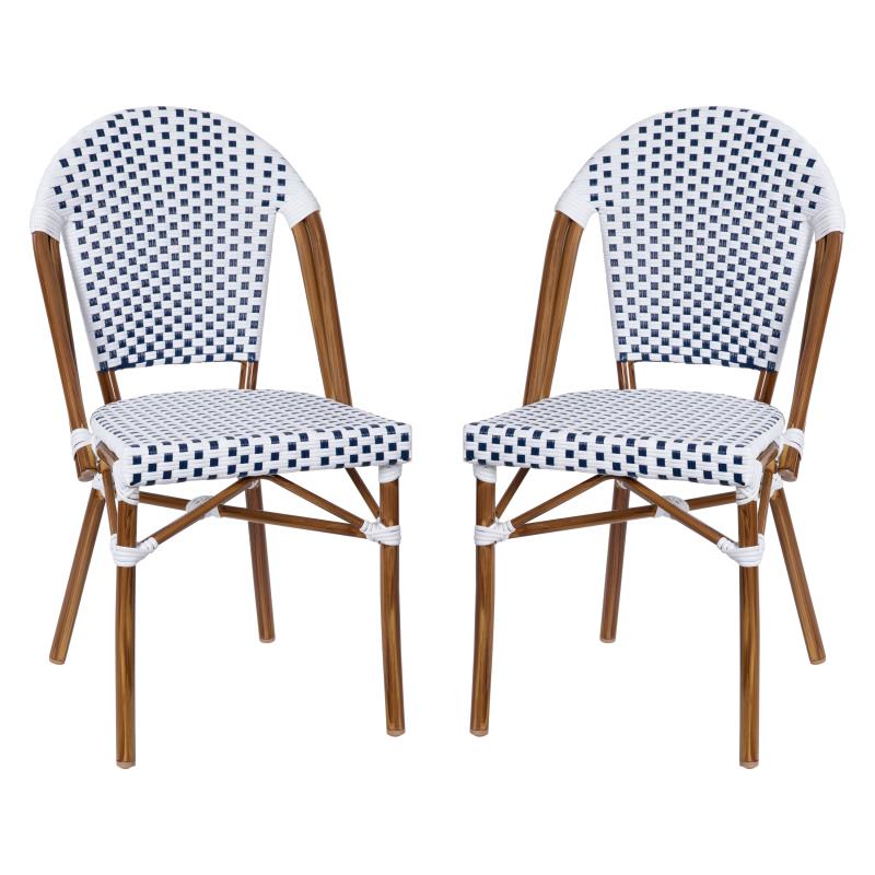 White And Blue Santorini Indoor Outdoor Commercial Greek Bistro Stacking Restaurant Patio Chair