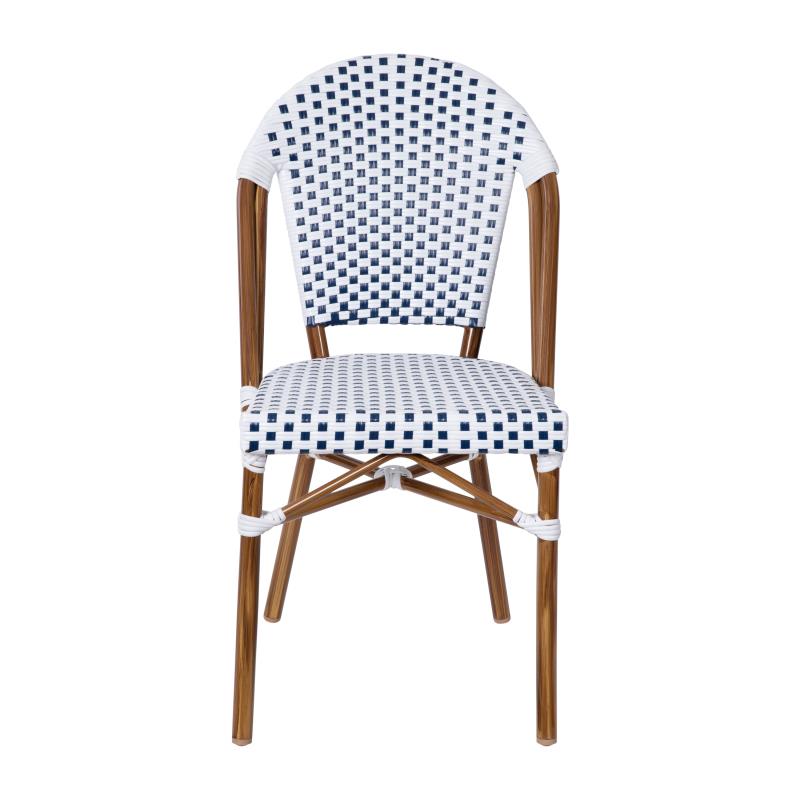 White And Blue Santorini Indoor Outdoor Commercial Greek Bistro Stacking Restaurant Patio Chair