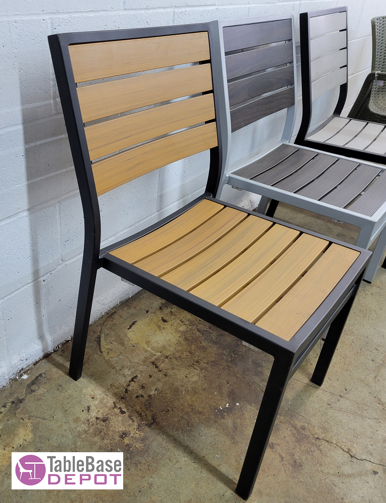 Teak Outdoor Side Chair Aluminum Black Frame