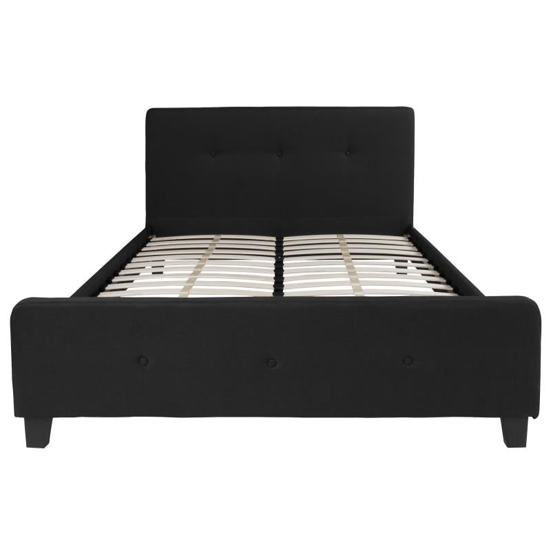 Trendy Nights Queen Size Affordable Platform Hotel Bed Frame ANSI BIFMA Certified Black Button Back Fabric