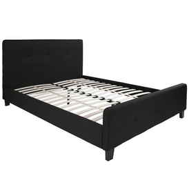 Trendy Nights Queen Size Affordable Platform Hotel Bed Frame ANSI BIFMA Certified Black Button Back Fabric