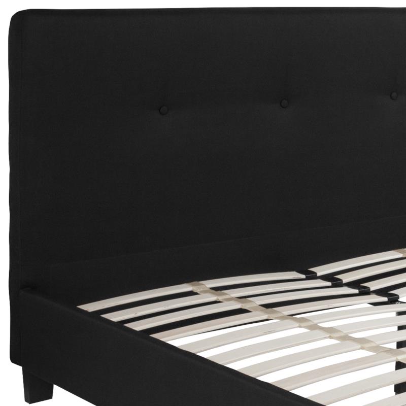 Trendy Nights Queen Size Affordable Platform Hotel Bed Frame ANSI BIFMA Certified Black Button Back Fabric