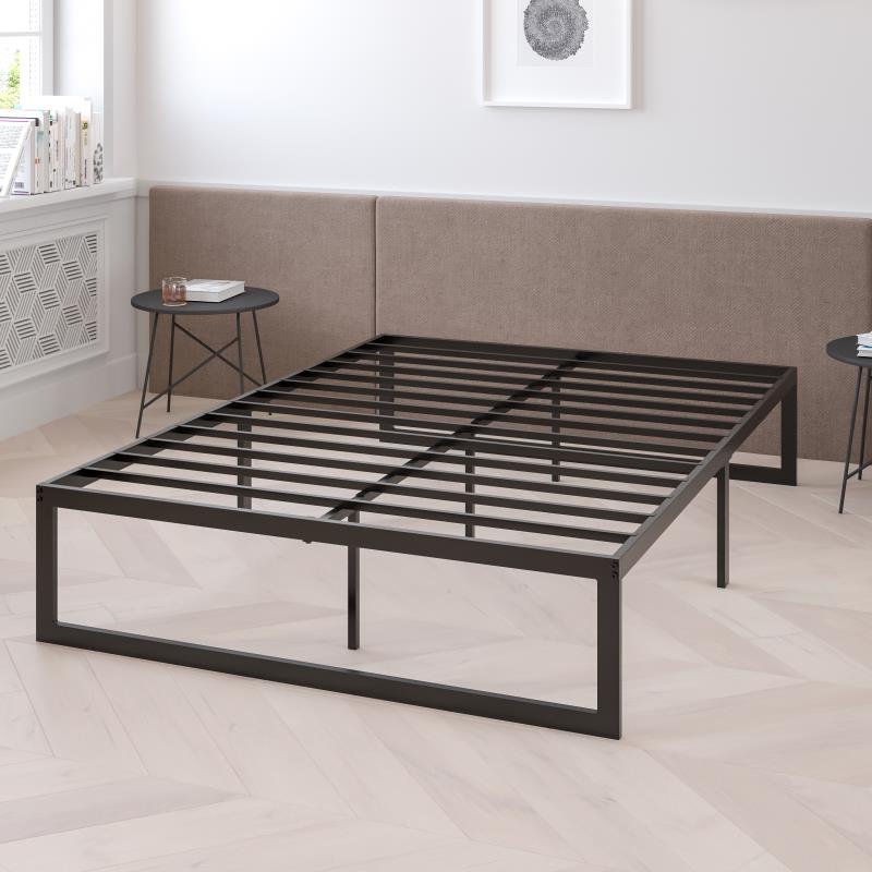 Trendy Nights Metal Platform Bed Frame No Box Spring Needed Steel Slat Support Quick Lock Functionality
