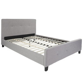 Trendy Nights Queen Size Affordable Platform Hotel Bed Frame ANSI BIFMA Certified Cloud Gray Button Back Fabric