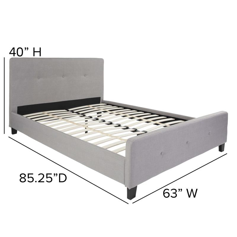 Trendy Nights Queen Size Affordable Platform Hotel Bed Frame ANSI BIFMA Certified Cloud Gray Button Back Fabric
