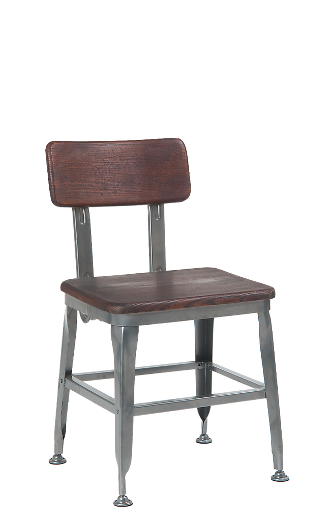 Bulldozer Industrial Steel Chair Wood Seat and Back