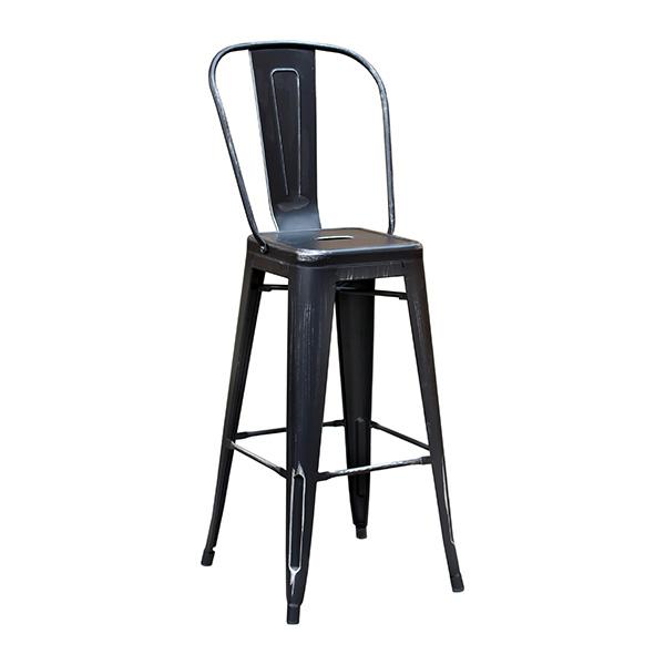 Black Weathered High Back Tolix Bar Stool
