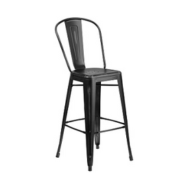 Worn Black High Back Tolix Bar Stool Wide Seat
