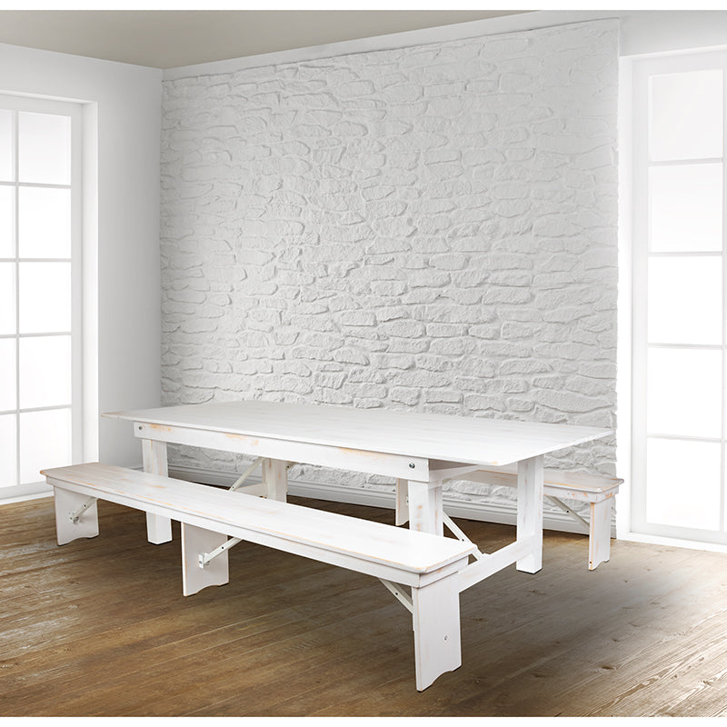 Worn White Heirloom Farm Table With Benches 2 Sizes