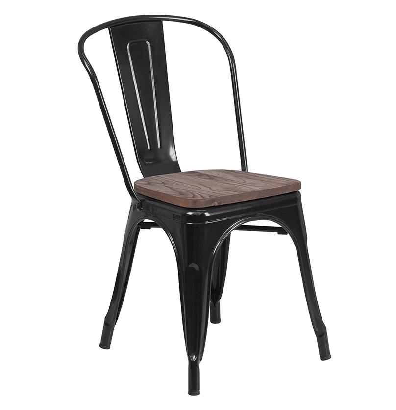 Black Finish Dark Wood Seat Tolix Chair