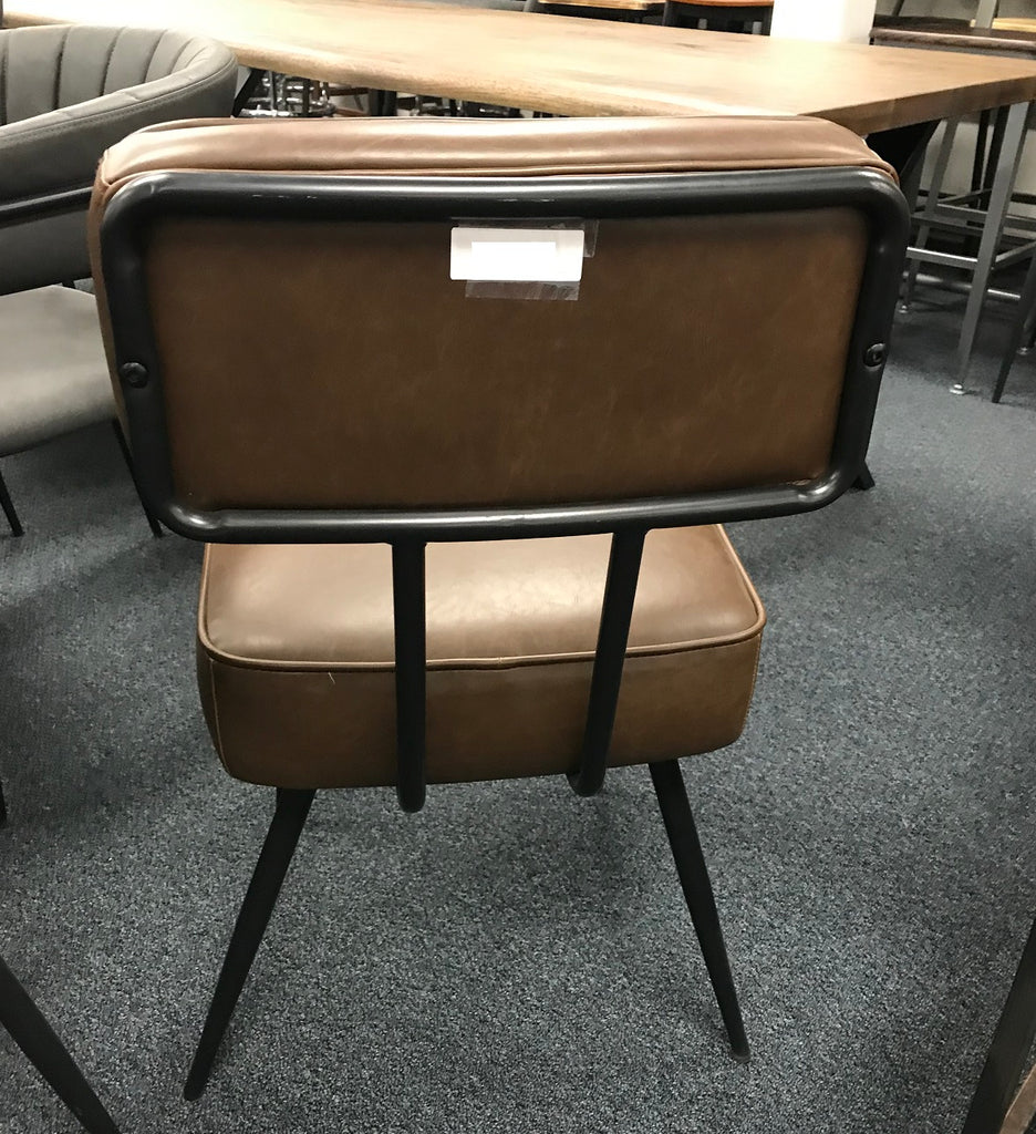 Early Times Vintage Black Steel Chair Upholstered Brown Vinyl