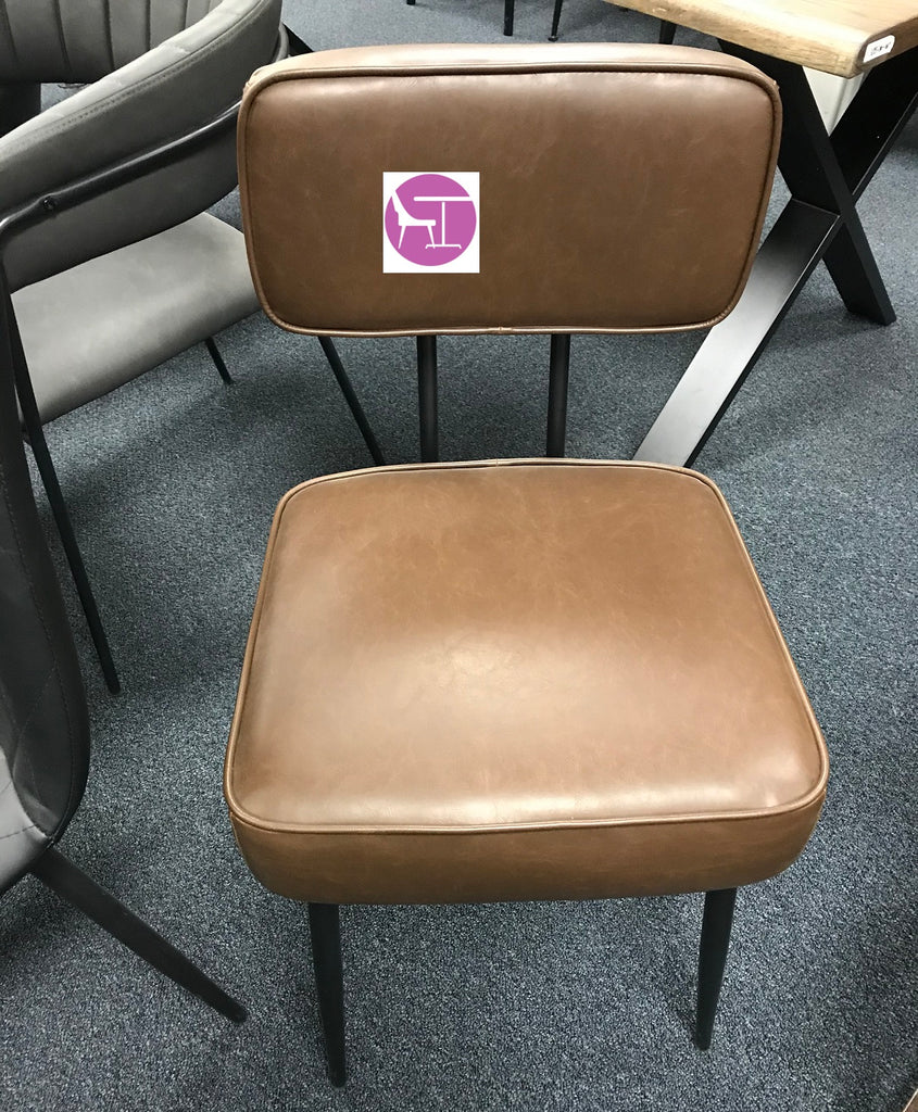 Early Times Vintage Black Steel Chair Upholstered Brown Vinyl