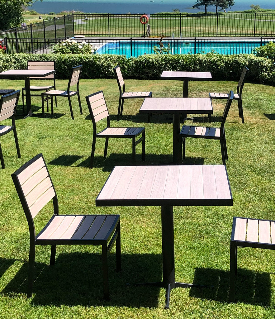 Oyster Gray Outdoor Side Chair Aluminum Black Frame