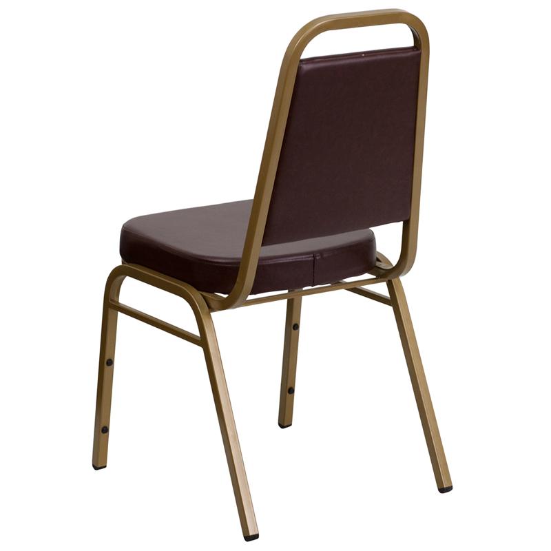 TBD 1009 Club Series Trapezoidal Back Stacking Banquet Chair with Brown Vinyl and 2.5'' Thick Seat - Gold Frame