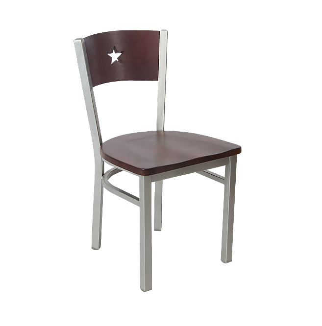 American Star Chair Walnut Finish Wood Seat Back Silver Chair