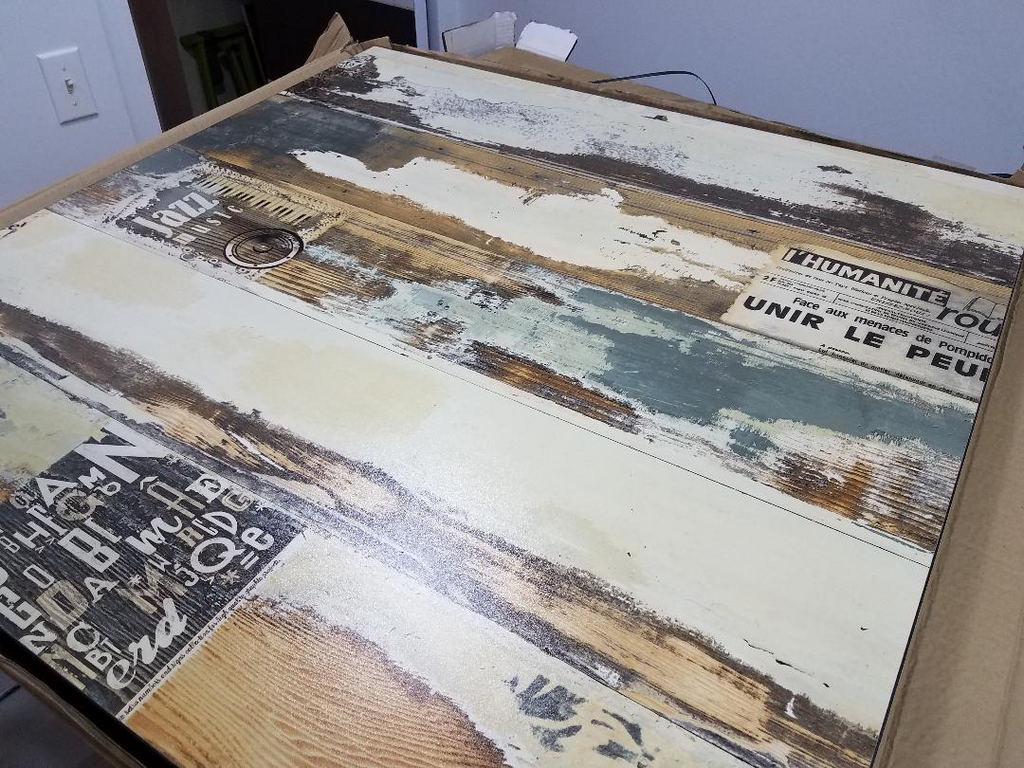 Distressed Scroll Printed Table Top