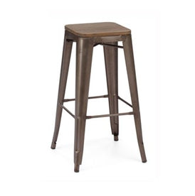 Rusted Finish Tolix Bar Stool Wood Seat