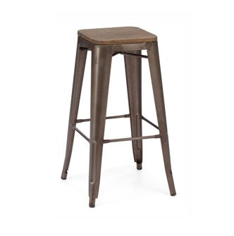 Rusted Finish Tolix Bar Stool Wood Seat
