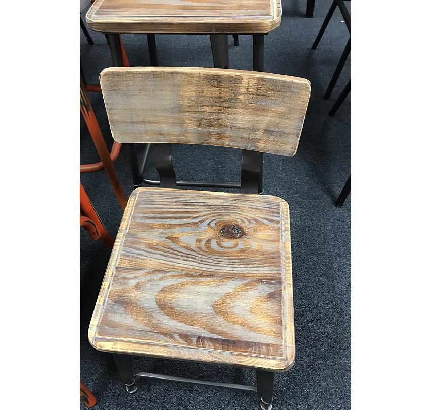 Bulldozer Industrial Steel Chair Antique Finish Wood Seat Back