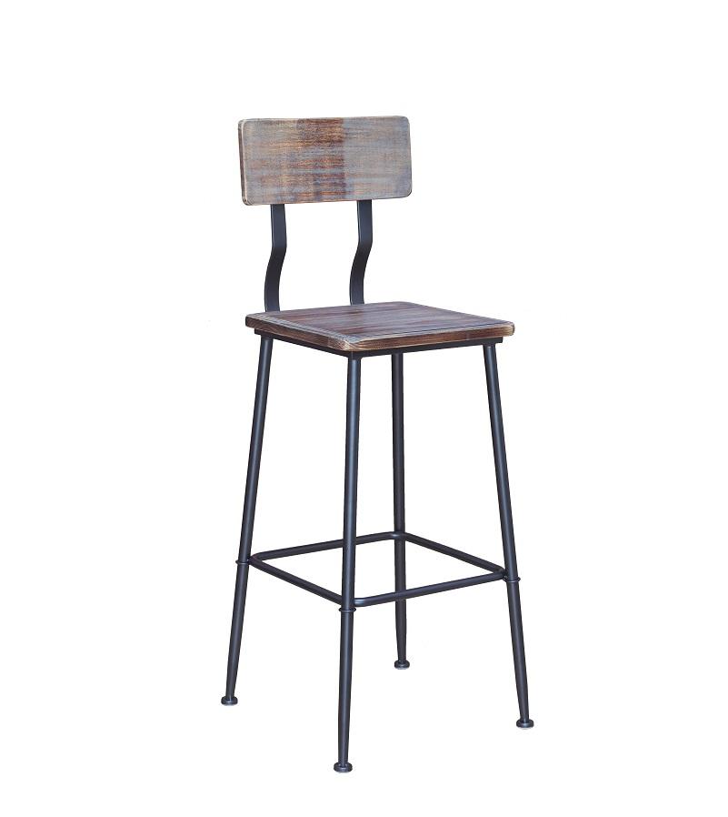 Bulldozer Industrial Steel Chair Antique Finish Wood Seat Back