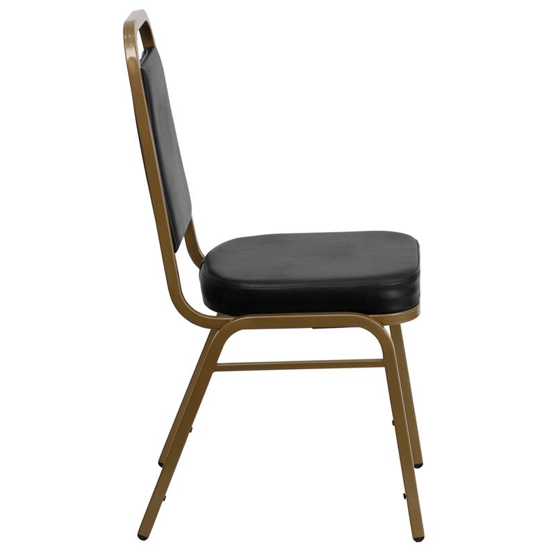 TBD 1010 Club Series Trapezoidal Back Stacking Banquet Chair with Black Vinyl and 2.5'' Thick Seat - Gold Frame