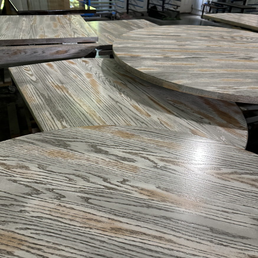 Antique White With Brown Rustic Finish Solid Oak Restaurant Table Tops Fully Custom