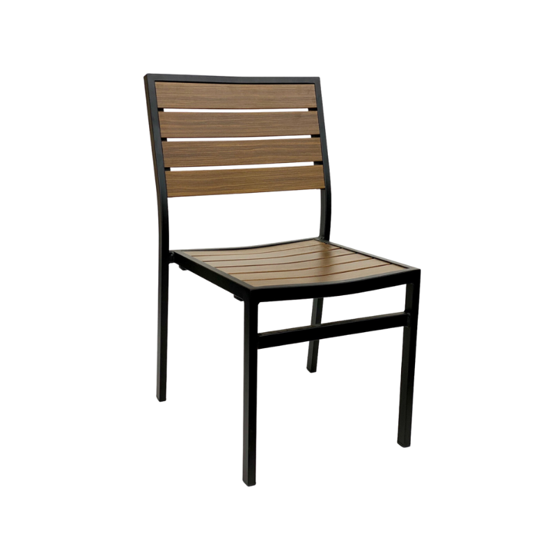 Chestnut Finish Faux Wood Restaurant Patio Table Top and Chair Set In-Outdoor