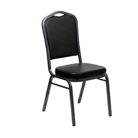 Club Series Crown Back Stacking Chair with Black Vinyl Fabric Silver Vein Frame
