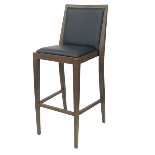 Costata Upholstered Bar Stool Metal Wood Grain Finish Black Vinyl