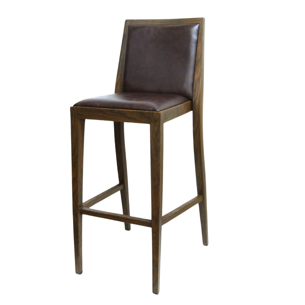 Costata Upholstered Bar Stool Metal Wood Grain Finish Black Vinyl